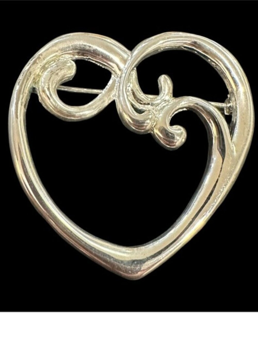 Danecraft Signed Abstract Heart Shaped Brooch Silver Tone Pin Vintage